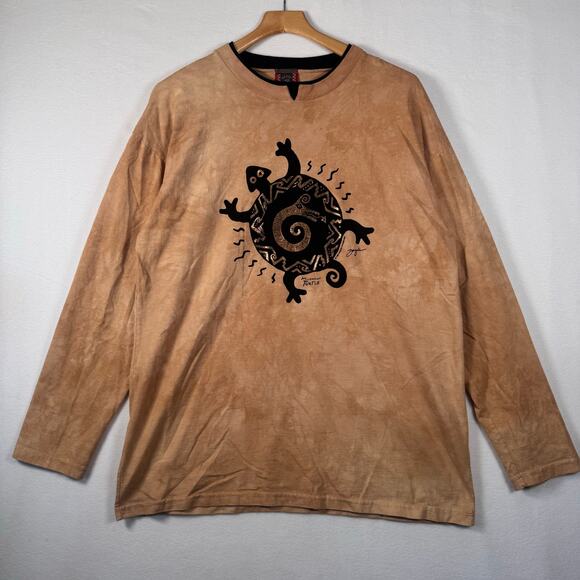 VTG Dagoli Long SLeeve Top Turtle Black Gold Acid Wash Tan Grunge Skater Sz XL - Picture 1 of 10